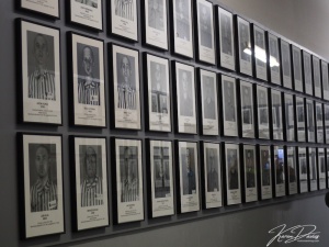 Corridors of prisoner's photos at Auschwitz, Poland