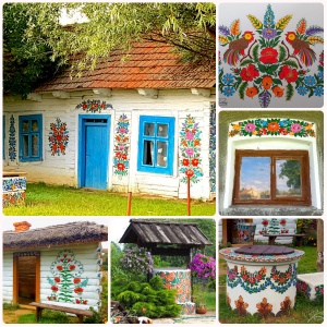 Zapilie Painted Cottages, Poland Collage