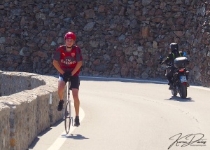 Unicyclist on Stelvio's Pass, Italy