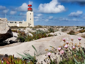 Sagres lighthouse and flowers,Sao Vicente lighthouse,Portugal