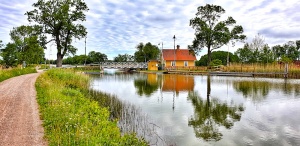 Gota Canal lock house and swing bridge, Sweden