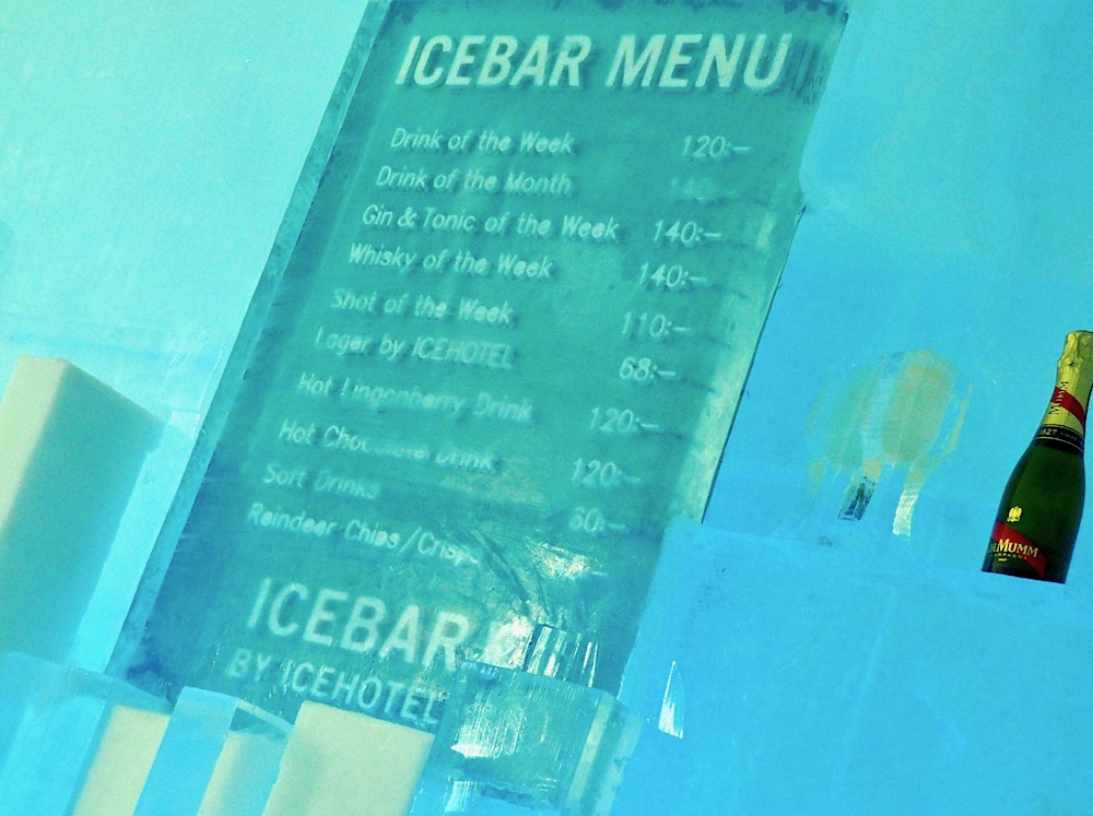 Icebar menu, Icehotel, Jukkasjärvi, Sweden