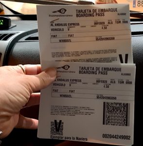 Travelling to Morocco in a Motorhome - boarding ticket