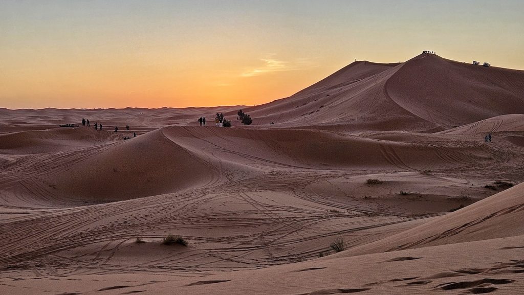 Morning shades in the Sahara at dawn.
