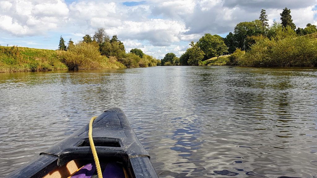 On board with a kayak on the River Wye