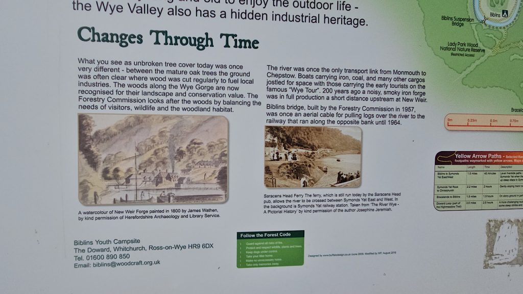 Notice boards outlining the industrial heritage of the River Wye and Symonds Yat