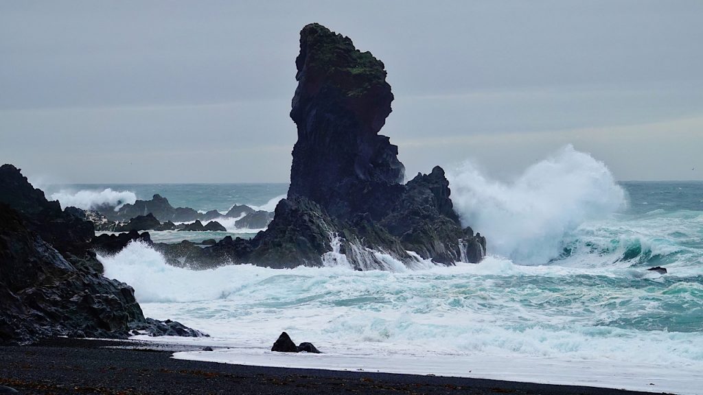 Rock formations along the Black Pearl beach on the Snæfellsnes peninsula 