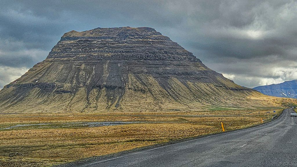 the approach to Kirkjufell mountain on the Snæfellsnes Peninsula
